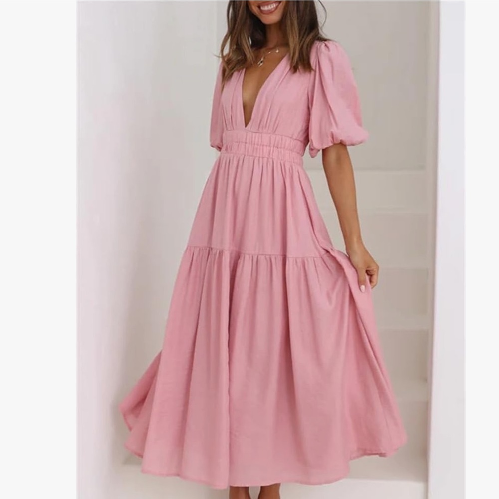 Pink Puff Sleeve Dress
